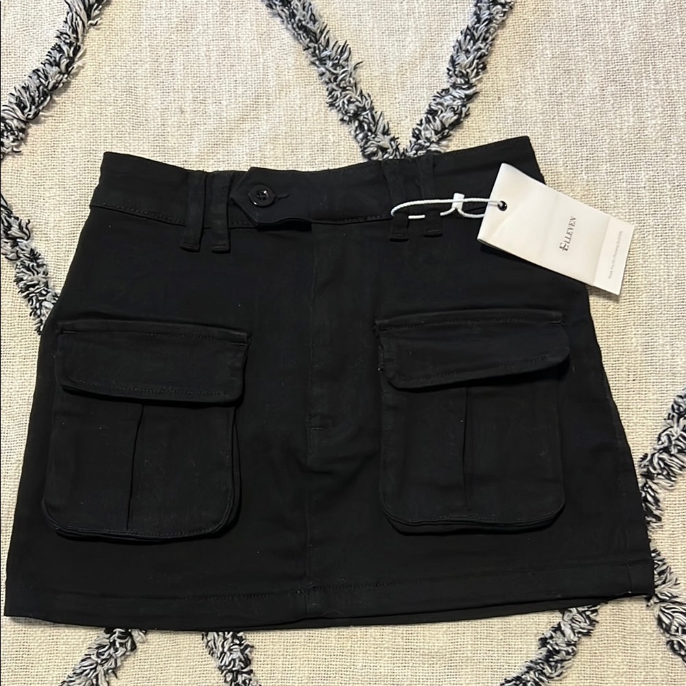 ELLEVEN Women's Low Waist Mini Cargo High-Stretch Button Denim Skirt Pockets XS